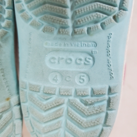 CROCS Crocband Clog Pale Turquoise Pink Flamingo  Pattern Size Baby 4-5 - Picture 2 of 12